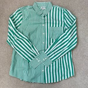 J. Crew  Green and White Striped Shirt. Size large. NWT